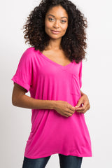 Fuchsia V-Neck Pocket Accent Maternity Top