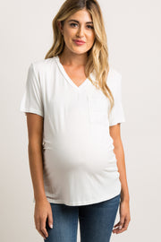 Ivory Embroidered Mesh Pocket Maternity Top