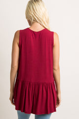 Burgundy Peplum Back Tank Top