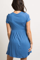 PinkBlush Blue Solid Crochet Trim Shift Dress