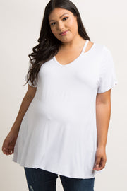 White Cutout Shoulder Plus Maternity Top