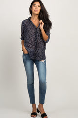 Navy Blue Polka Dot Chiffon Blouse