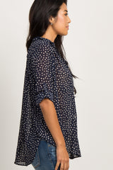 Navy Blue Polka Dot Chiffon Blouse