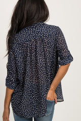 Navy Blue Polka Dot Chiffon Blouse