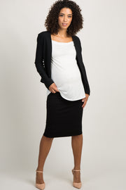 PinkBlush Black Solid Maternity Pencil Skirt