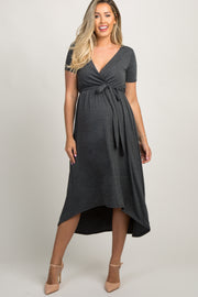 PinkBlush Charcoal Solid Hi-Low Maternity Wrap Dress