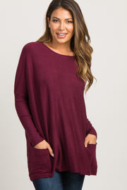 Burgundy Pocketed Dolman Sleeve Top