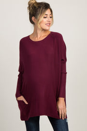 Burgundy Pocketed Dolman Sleeve Maternity Top