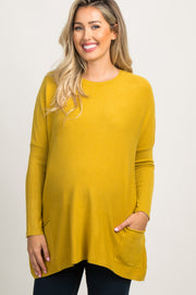 Yellow Pocketed Dolman Sleeve Maternity Top