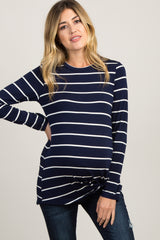 Navy Striped Knotted Maternity Top