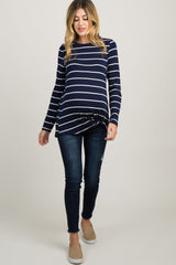 Navy Striped Knotted Maternity Top