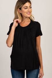 PinkBlush Black Pleated Draped Front Maternity/Nursing Top