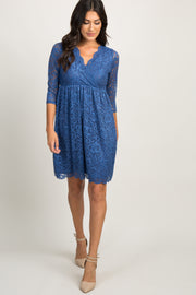 PinkBlush Blue Lace Overlay Wrap Dress