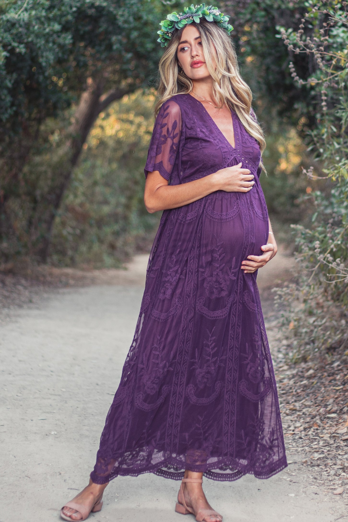 Lace Mesh Overlay Maternity Dress