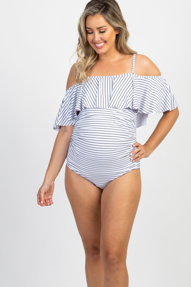Blue Striped One-Piece Maternity Swimsuit– PinkBlush