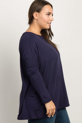 Navy Solid Basic Dolman Sleeve Plus Top