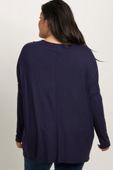 Navy Solid Basic Dolman Sleeve Plus Maternity Top