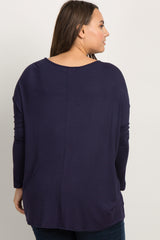 Navy Solid Basic Dolman Sleeve Plus Top