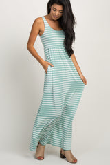 Mint Green Striped Sleeveless Maxi Dress