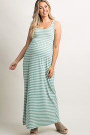 Mint Green Striped Sleeveless Maternity Maxi Dress