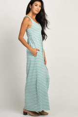 Mint Green Striped Sleeveless Maxi Dress