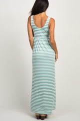 Mint Green Striped Sleeveless Maxi Dress