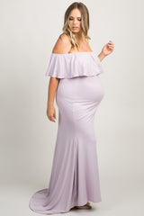 Lavender Ruffle Off Shoulder Mermaid Maternity Plus Photoshoot Gown/Dress