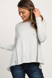 Ivory Pinstripe Long Sleeve Hi- Low Top