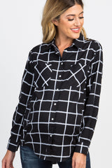 Black Plaid Button Down Pocket Front Maternity Top