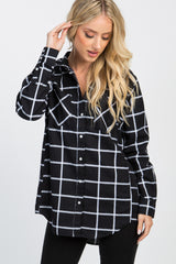 Black Plaid Button Down Pocket Front Maternity Top