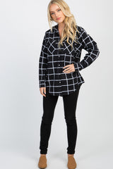 Black Plaid Button Down Pocket Front Top