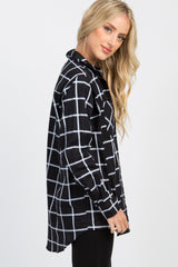 Black Plaid Button Down Pocket Front Top