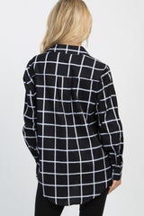 Black Plaid Button Down Pocket Front Top