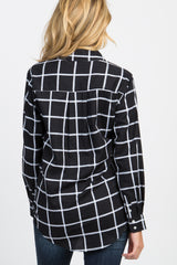 Black Plaid Button Down Pocket Front Maternity Top