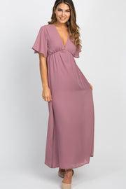 Dark Mauve Chiffon Bell Sleeve Maxi Dress