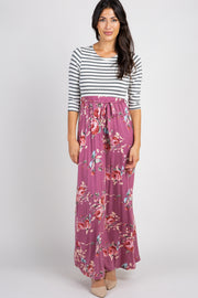 PinkBlush Mauve Striped Colorblock Floral Maxi Dress