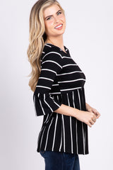 PinkBlush Black Striped Peplum Top