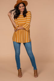 PinkBlush Mustard Striped Peplum Ruffle Top