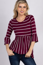 PinkBlush Burgundy Striped Peplum Ruffle Top