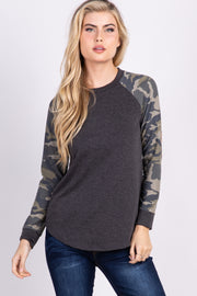 Charcoal Grey Camo Colorblock Top