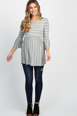 PinkBlush Heather Grey Striped Peplum Ruffle Maternity Top