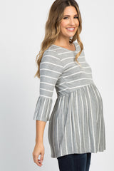 PinkBlush Heather Grey Striped Peplum Ruffle Maternity Top