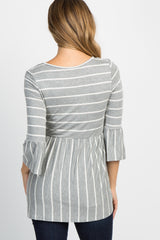 PinkBlush Heather Grey Striped Peplum Ruffle Maternity Top