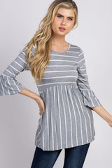 PinkBlush Heather Grey Striped Peplum Ruffle Maternity Top