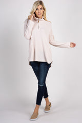 Beige Half Zipper Knit Sweater