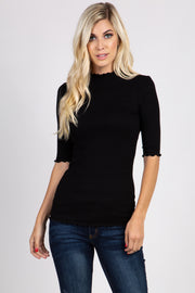 PinkBlush Black Lettuce Hem Fitted Top