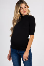 PinkBlush Black Lettuce Hem Fitted Maternity Top