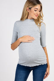 PinkBlush Grey Lettuce Hem Fitted Maternity Top