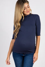 PinkBlush Navy Lettuce Hem Fitted Maternity Top