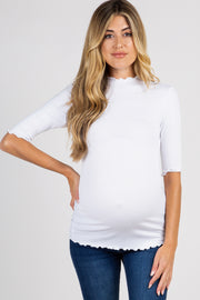 PinkBlush White Lettuce Hem Fitted Maternity Top